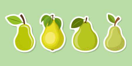 Pear sticker icon set collection in flat style. Fresh fruit vector illustration on isolated background. Fresh pear sign business concept.のイラスト素材