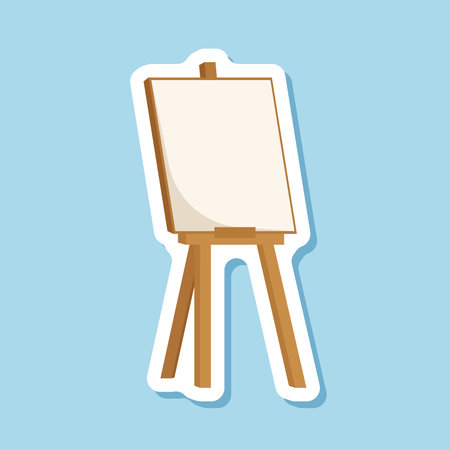 Painting easel sticker icon in flat style. Canvas vector illustration on isolated background. Artistic paper sign business concept.のイラスト素材