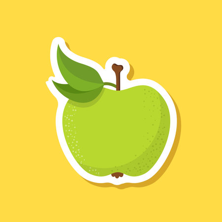 Green apple sticker icon in flat style. Fresh fruit vector illustration on isolated background. Fresh apples sign business concept.のイラスト素材