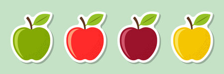 Apple sticker icon set collection in flat style. Fresh fruit vector illustration on isolated background. Fresh apples sign business concept.のイラスト素材