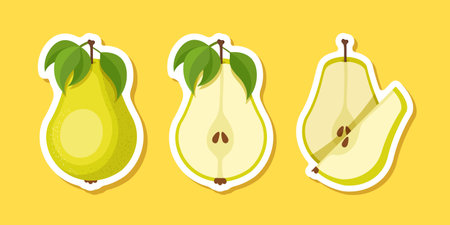 Pear sticker icon set collection in flat style. Fresh fruit vector illustration on isolated background. Fresh pear sign business concept.のイラスト素材
