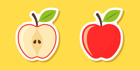 Red apple sticker icon in flat style. Fresh fruit vector illustration on isolated background. Fresh apples sign business concept.のイラスト素材