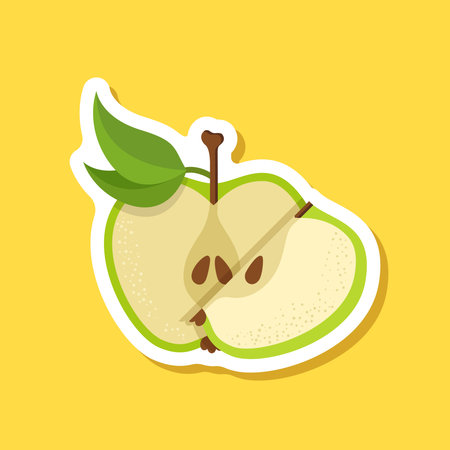 Green apple sticker icon in flat style. Fresh fruit vector illustration on isolated background. Fresh apples sign business concept.のイラスト素材
