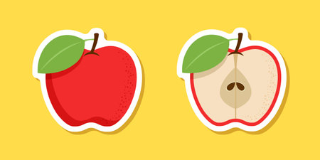 Red apple sticker icon in flat style. Fresh fruit vector illustration on isolated background. Fresh apples sign business concept.のイラスト素材