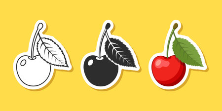 Cherry berry sticker icon set collection in flat style. Fresh fruit vector illustration on isolated background. Fresh cherry sign business concept.のイラスト素材