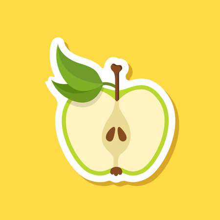 Green apple sticker icon in flat style. Fresh fruit vector illustration on isolated background. Fresh apples sign business concept.のイラスト素材