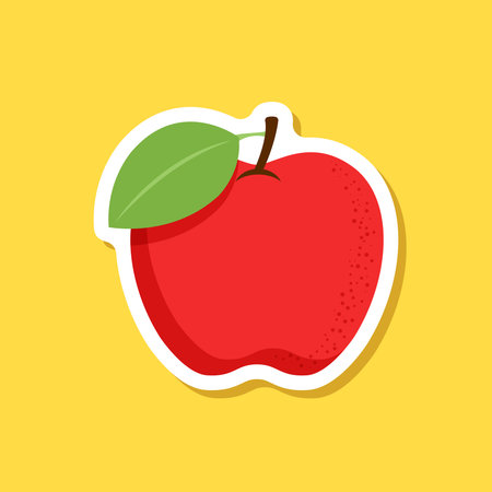 Red apple sticker icon in flat style. Fresh fruit vector illustration on isolated background. Fresh apples sign business concept.のイラスト素材