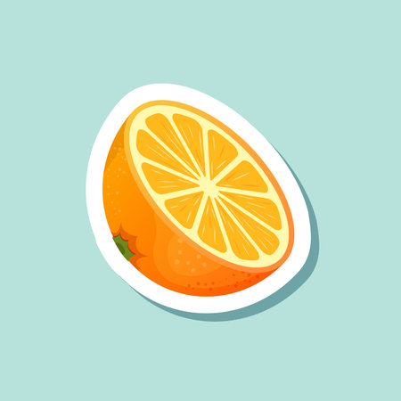 Orange fruit sticker icon in cartoon comic style. Clementine vector illustration on isolated background. Nature snack sign business concept.のイラスト素材