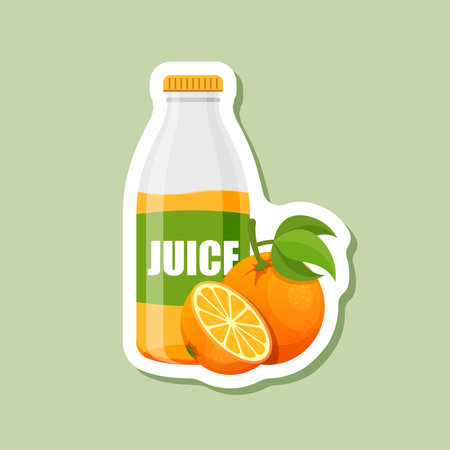 Orange juice paper sticker icon in flat style. Fruit drink vector illustration on isolated background. Fresh juice sign business concept.のイラスト素材
