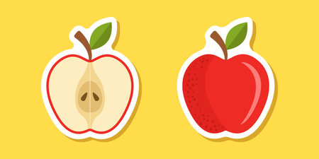 Red apple sticker icon in flat style. Fresh fruit vector illustration on isolated background. Fresh apples sign business concept.のイラスト素材
