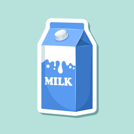 Milk bottle sticker icon in flat style. Dairy product vector illustration on isolated background. Milky liquid sign business concept.のイラスト素材