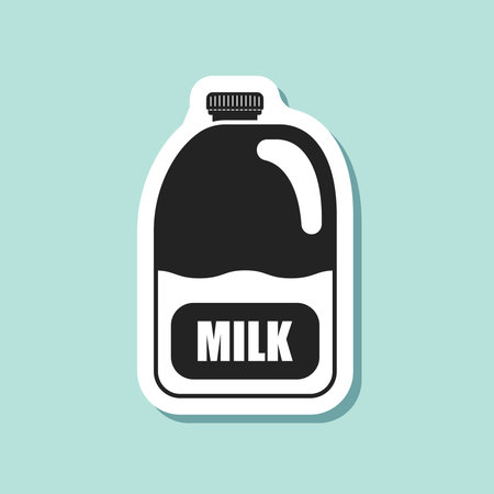 Milk bottle sticker icon in flat style. Dairy product vector illustration on isolated background. Milky liquid sign business concept.のイラスト素材