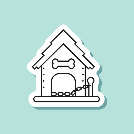 Dog house sticker icon in flat style. Pet home vector illustration on isolated background. Animal shelter sign business concept.のイラスト素材
