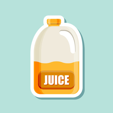 Orange juice paper sticker icon in flat style. Fruit drink vector illustration on isolated background. Fresh juice sign business concept.のイラスト素材