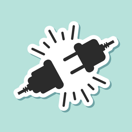 Electric socket sticker icon in flat style. Connection and disconnection vector illustration on isolated background. Wire adapter sign business concept.のイラスト素材