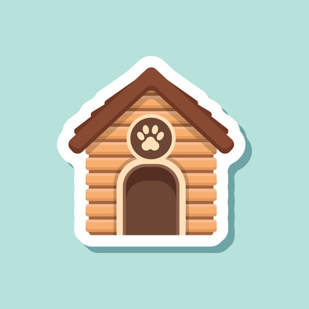 Dog house sticker icon in flat style. Pet home vector illustration on isolated background. Animal shelter sign business concept.のイラスト素材