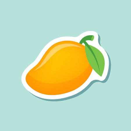 Fresh mango fruit sticker icon in flat style. Tropical plant vector illustration on isolated background. Healthy food sign business concept.のイラスト素材