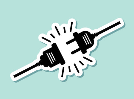 Electric socket sticker icon in flat style. Connection and disconnection vector illustration on...