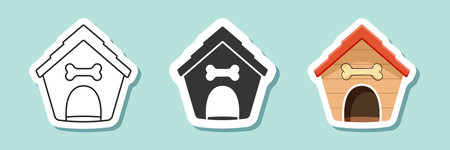 Dog house sticker icon set collection in flat style. Pet home vector illustration on isolated background. Animal shelter sign business concept.のイラスト素材