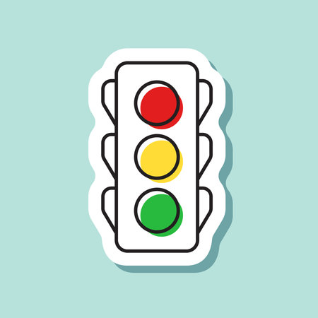 Traffic light sticker icon in flat style. Stoplight vector illustration on isolated background. Semaphore sign business concept.のイラスト素材