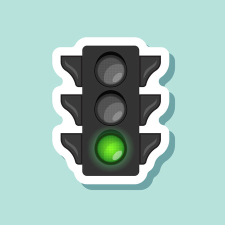 Traffic light sticker icon in flat style. Stoplight vector illustration on isolated background. Semaphore sign business concept.のイラスト素材