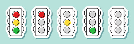 Traffic light sticker icon in flat style. Stoplight vector illustration on isolated background. Semaphore sign business concept.のイラスト素材