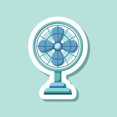 Electric fan sticker icon in flat style. Propeller vector illustration on isolated background. Cooler sign business concept.のイラスト素材