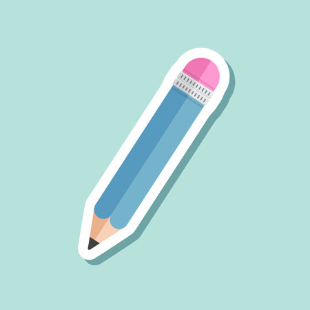 Pencil sticker icon in flat style. Office supplies vector illustration on isolated background. Writing sign business concept.のイラスト素材