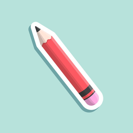 Pencil sticker icon in flat style. Office supplies vector illustration on isolated background. Writing sign business concept.のイラスト素材