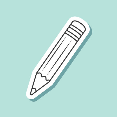 Pencil sticker icon in linear flat style. Office supplies vector illustration on isolated background. Writing sign business concept.のイラスト素材