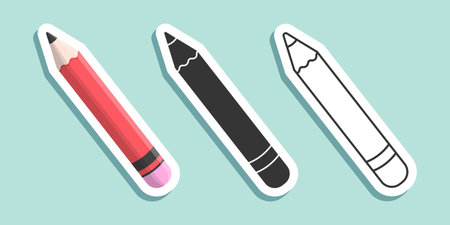 Pencil icon set sticker collection in flat style. Office supplies vector illustration on isolated background. Writing sign business concept.のイラスト素材