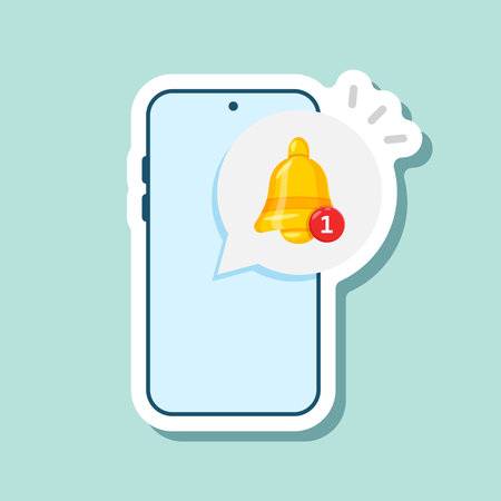 Phone notifications sticker icon in flat style. Smartphone with new notice vector illustration on isolated background. Reminder message sign business concept.のイラスト素材