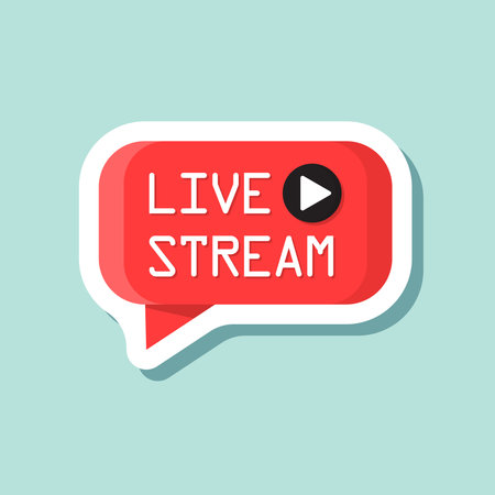 Live stream button sticker icon in flat style. Webinar vector illustration on isolated background. Streaming sign business concept.のイラスト素材