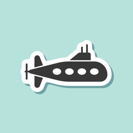 Submarine sticker icon in flat style. Bathyscaphe vector illustration on isolated background. Underwater transport sign business concept.のイラスト素材