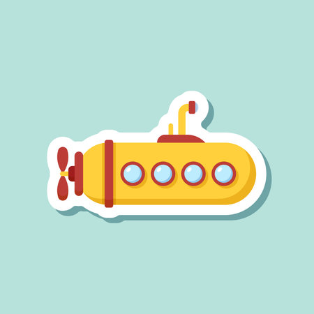 Submarine sticker icon in flat style. Bathyscaphe vector illustration on isolated background. Underwater transport sign business concept.のイラスト素材