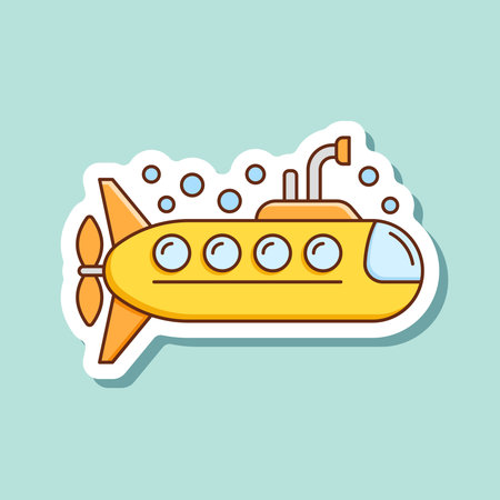Submarine sticker icon in flat style. Bathyscaphe vector illustration on isolated background. Underwater transport sign business concept.のイラスト素材