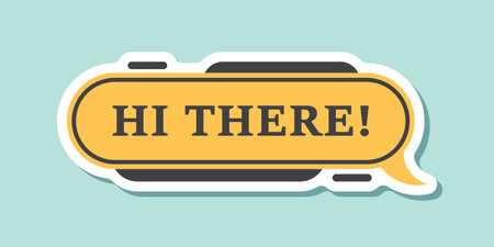 Hello speech bubble sticker icon in flat style. Hi there message vector illustration on isolated background. Welcome sign business concept.のイラスト素材