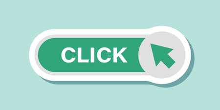 Click here banner sticker icon in flat style. Ecommerce vector illustration on isolated background. Shopping button sign business concept.のイラスト素材