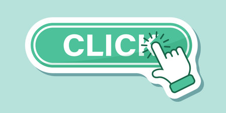 Click here banner sticker icon in flat style. Ecommerce vector illustration on isolated background. Shopping button sign business concept.のイラスト素材