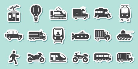 Transport sticker icon set collection in flat style. Transportation vector illustration on isolated background. Vehicle sign business concept.のイラスト素材