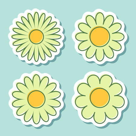Daisy chamomile sticker icon set in flat style. Flower vector illustration on isolated background. Floral sign business concept.のイラスト素材
