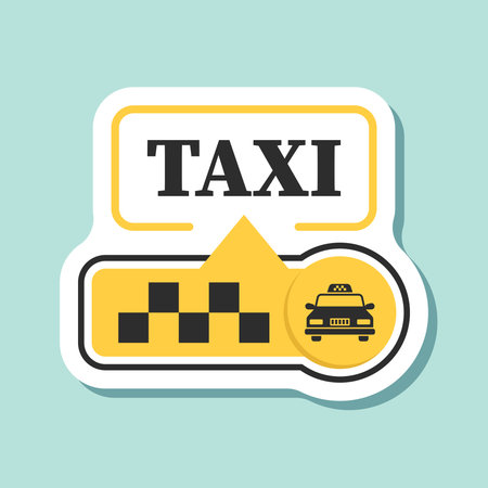 Taxi service sticker icon in flat style. Cab vector illustration on isolated background. Delivery company sign business concept.のイラスト素材