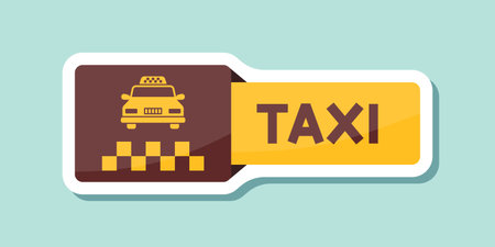 Taxi service sticker icon in flat style. Cab vector illustration on isolated background. Delivery company sign business concept.のイラスト素材