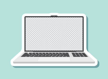 Laptop realistic sticker icon in flat style. Computer vector illustration on isolated background. Workspace sign business concept.のイラスト素材