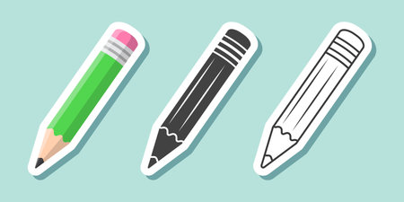 Pencil icon set sticker collection in flat style. Office supplies vector illustration on isolated background. Writing sign business concept.のイラスト素材