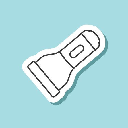 Flashlight sticker icon in line flat style. Electric lamp vector illustration on isolated background. Pocket lantern sign business concept.のイラスト素材