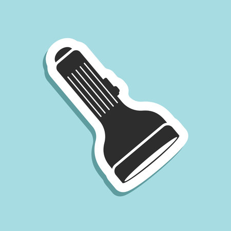 Flashlight sticker icon in flat style. Electric lamp vector illustration on isolated background. Pocket lantern sign business concept.のイラスト素材
