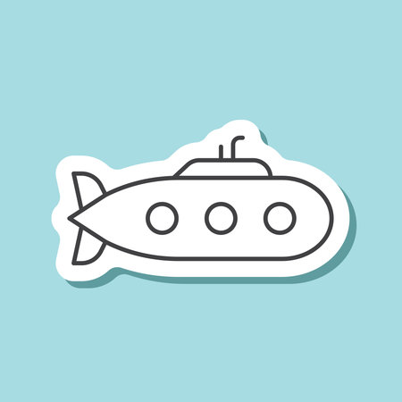 Submarine sticker icon in line stroke flat style. Bathyscaphe vector illustration on isolated background. Transport sign business concept.のイラスト素材