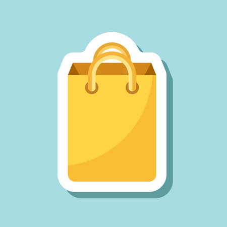 Shopping bag packing sticker icon in flat style. Package vector illustration on isolated background. Purchase sign business concept.のイラスト素材