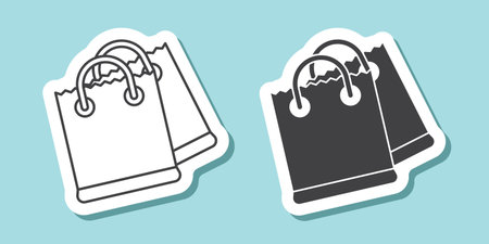 Shopping bag packing sticker icon in flat style. Package vector illustration on isolated background. Purchase sign business concept.のイラスト素材